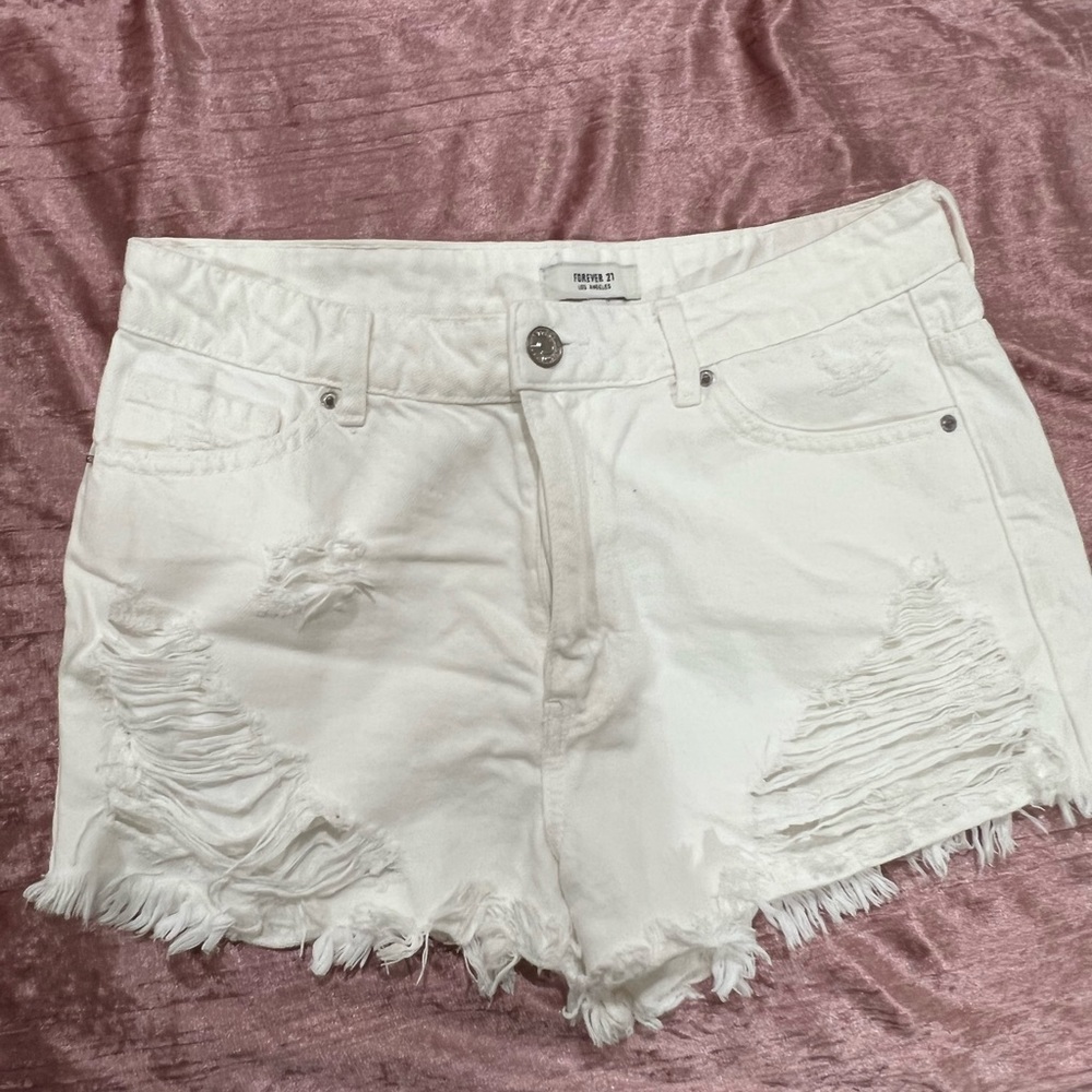 White ripped Denim high rise shorts